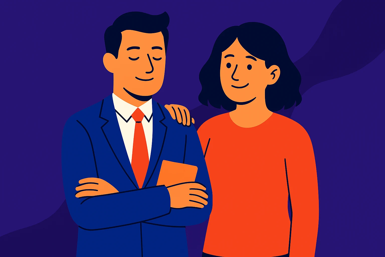Иллюстрация: HR Business Partner поддерживает сотрудника — символ партнёрства и доверия в HR